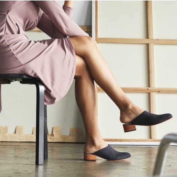 NISOLO SOPHIA INDIGO BLUE LEATHER NUBUCK BLOCK-HEEL SLIP-ON MULES. SzUS6/EU36 - Picture 3 of 11